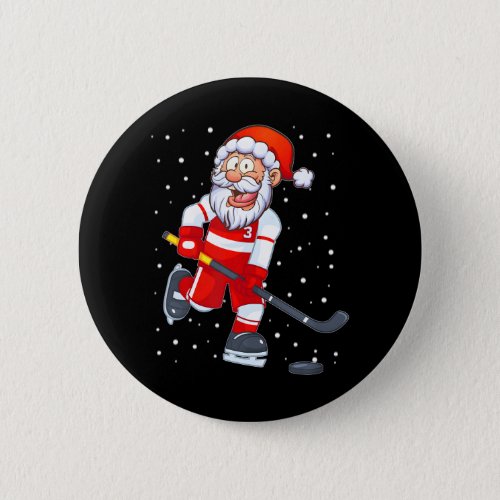 Funny Santa Clause Christmas Ice Hockey For Boys Button