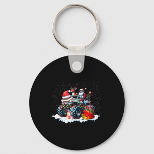 Funny Santa Clause Riding Monster Red Truck Xmas T Keychain