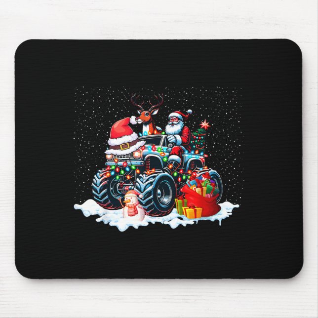 Funny Santa Clause Riding Monster Red Truck Xmas T Mouse Pad (Front)