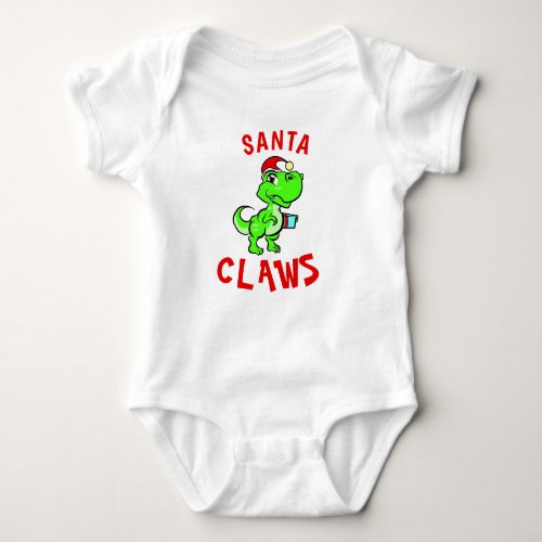Funny Santa Claws Dinosaur Babys 1st Christmas Baby Bodysuit