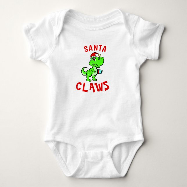 Funny Santa Claws Dinosaur Baby's 1st Christmas Baby Bodysuit (Front)