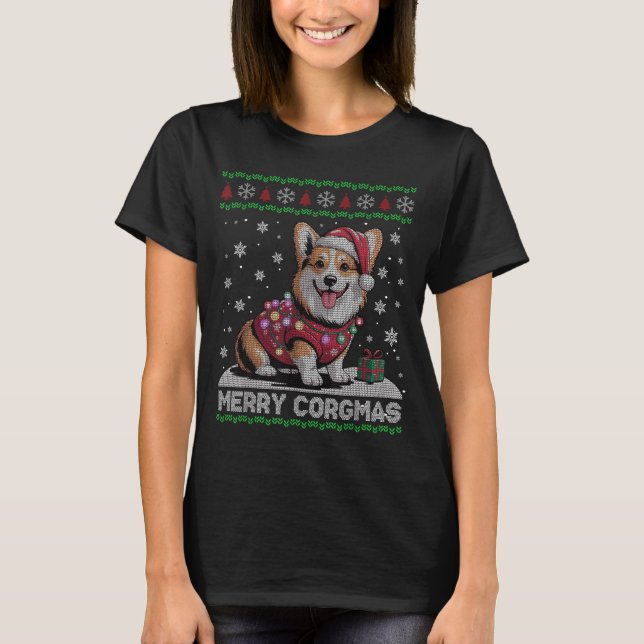 Funny Santa Corgi Dog Merry Corgmas Ugly Sweater C (Front)