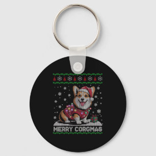 Funny Santa Corgi Dog Merry Corgmas Ugly Sweater C Keychain