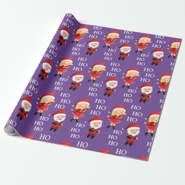 Funny Santa Couples Xmas Christmas HO HO HO Wrapping Paper (Unrolled)