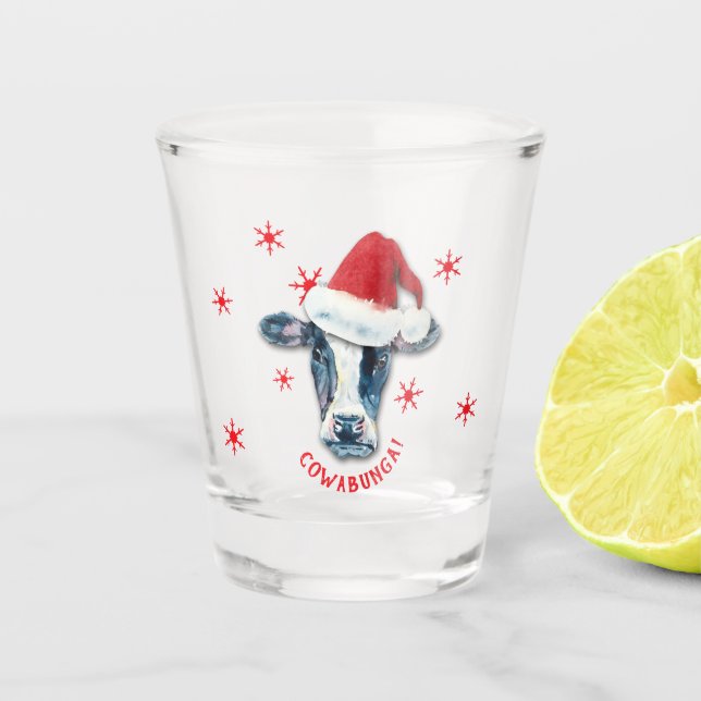 Funny Santa Cow Cowabunga Christmas Shot Glass (Front)