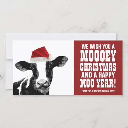Funny Santa Cow Mooey Christmas Dairy Farm Holiday Card