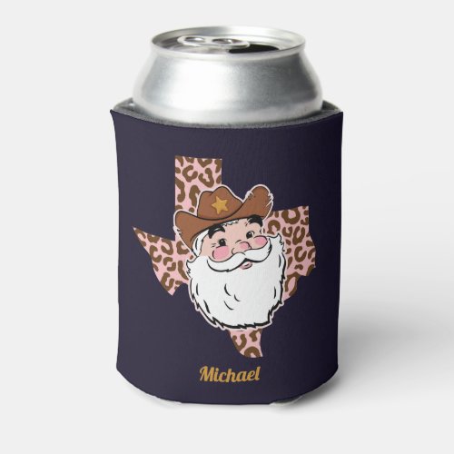 Funny Santa Cowboy Texas Christmas  Can Cooler