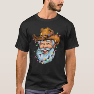 Funny Santa Cowboy Western Christmas Xmas Lights H T-Shirt