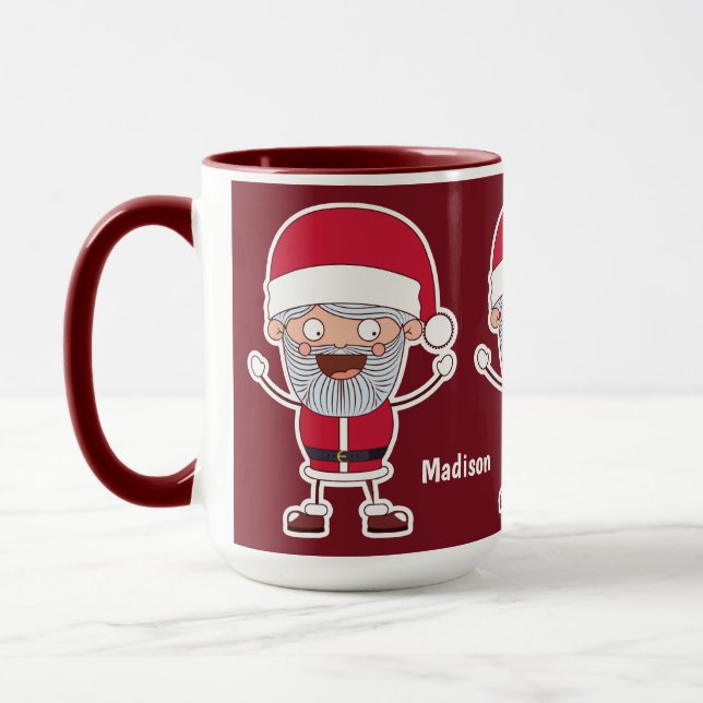 Funny Santa custom name mugs (Left)