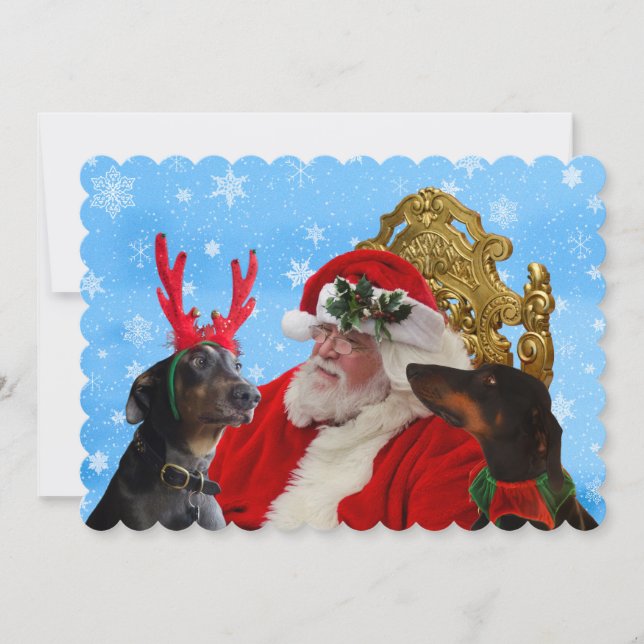 Funny Santa Cute Doberman Dogs Snow Christmas card (Front)