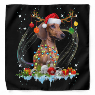 Funny Santa Dachshund Reindeer Light Christmas Bandana