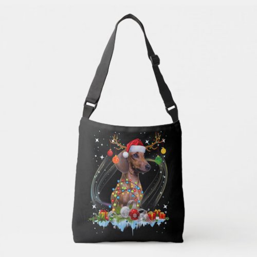 Funny Santa Dachshund Reindeer Light Christmas Crossbody Bag