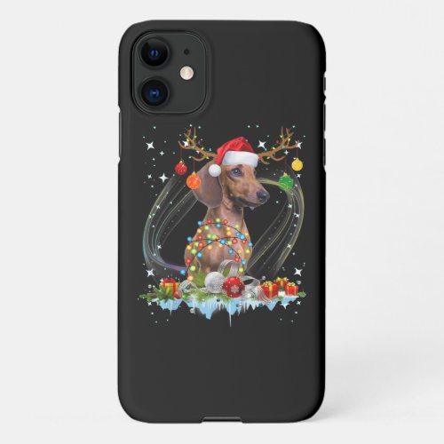 Funny Santa Dachshund Reindeer Light Christmas iPhone 11 Case