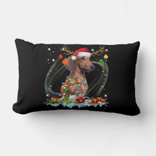 Funny Santa Dachshund Reindeer Light Christmas Lumbar Pillow