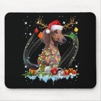 Funny Santa Dachshund Reindeer Light Christmas Mouse Pad