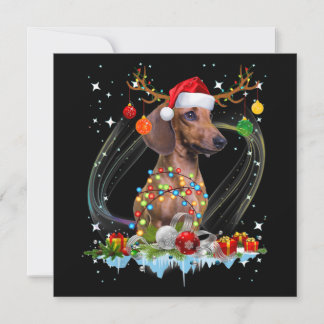 Funny Santa Dachshund Reindeer Light Christmas Note Card