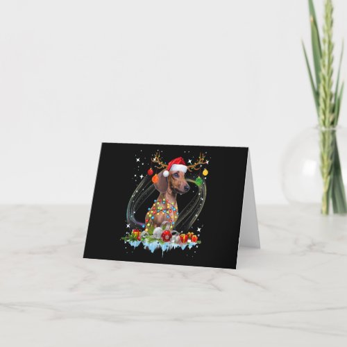 Funny Santa Dachshund Reindeer Light Christmas Thank You Card