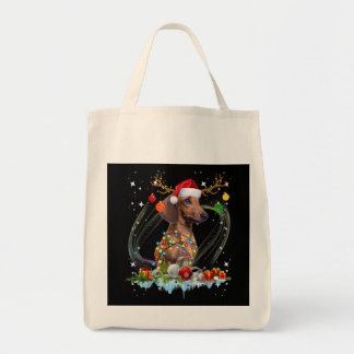 Funny Santa Dachshund Reindeer Light Christmas Tote Bag