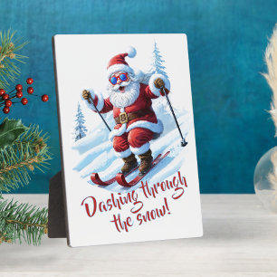 Funny Santa Dashing Through the Snow Christmas Plaque