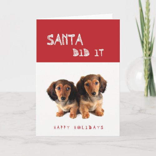 Funny Santa Did It Dachshund puppies Holiday Card
