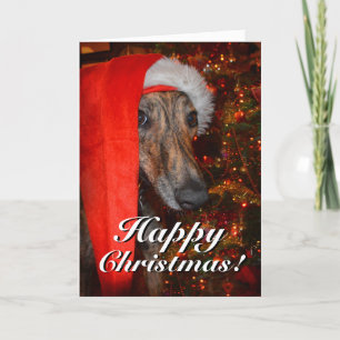 Funny Santa Dog Lurcher Greyhound Christmas Holiday Card
