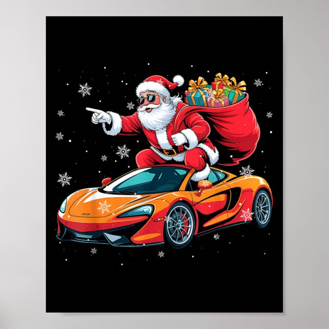 Funny Santa Driving Srt Car Xmas Pajama Christmas  Poster (Front)