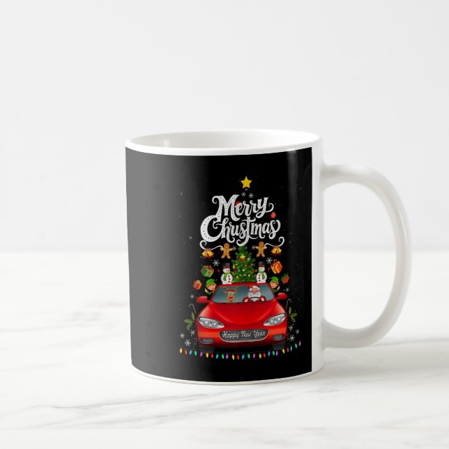 Funny Santa Driving Wagon Red Truck Christmas Tree Coffee Mug (Right)