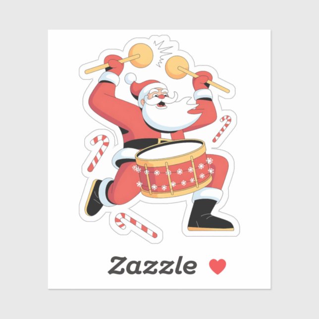 Funny Santa Drummer Ugly Christmas Xmas Drumming  Sticker (Sheet)
