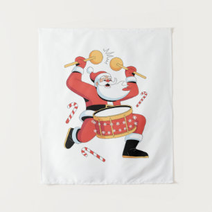 Funny Santa Drummer Ugly Christmas Xmas Drumming  Tapestry