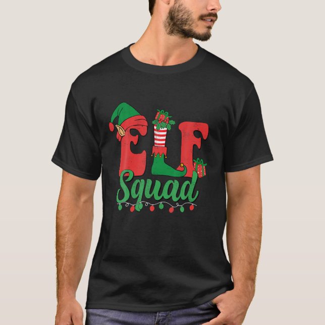 Funny Santa Elf Squad Christmas Family Matching Pa T-Shirt (Front)
