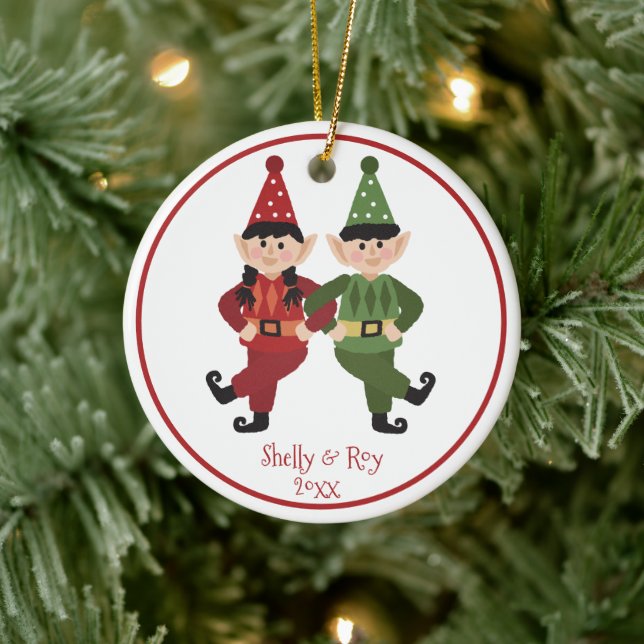 Funny Santa Elves Ornament with Names (Tree)