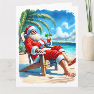 Funny Santa Enjoying a Cocktail on the Beach Card