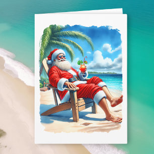 Funny Santa Enjoying a Cocktail on the Beach Card