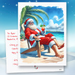 Funny Santa Enjoying a Cocktail on the Beach  Holiday Postcard<br><div class="desc">Personalized Christmas postcard.  An ai watercolor illustration of Santa sitting on the beach drinking a cocktail. Cute Christmas postcard for people who are considered snowbirds that travel to Florida or other tropical areas to enjoy the warm weather during the holidays.</div>