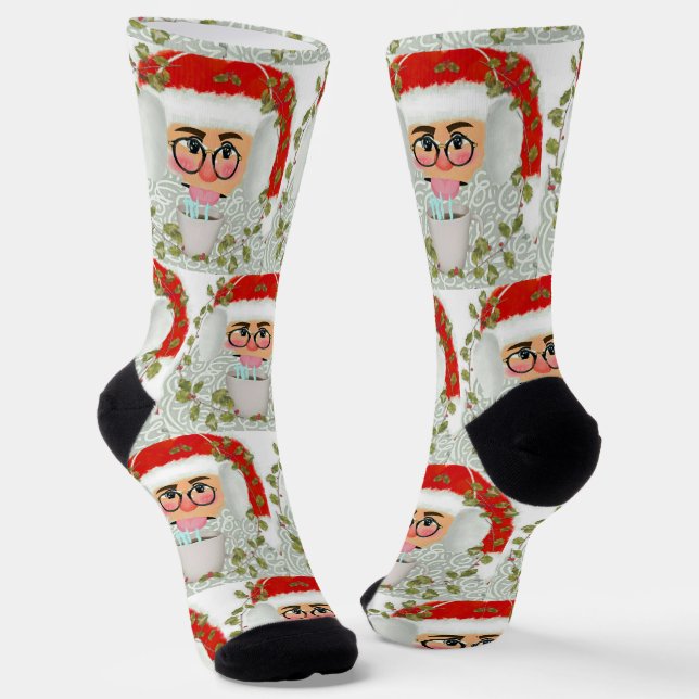 Funny Santa Face Christmas Pattern Socks (Angled)