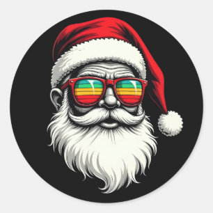 Funny Santa Face Retro Sunglasses Christmas Classic Round Sticker