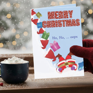Funny Santa Falls Christmas Folded Holiday Card