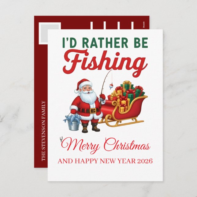 Funny Santa Fishing Christmas 2025 Elegant Script  Holiday Postcard (Front/Back)
