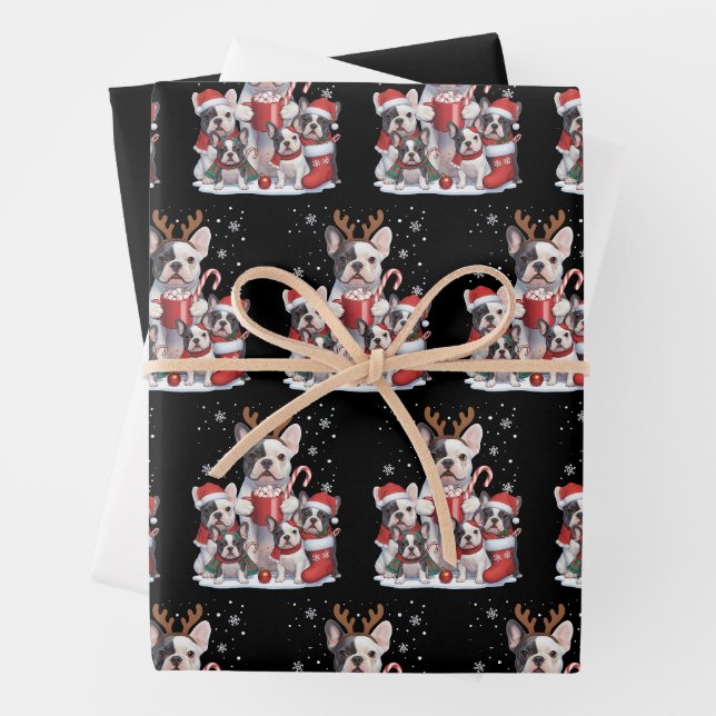 Funny Santa French Bulldog Dogs Christmas Xmas  Wrapping Paper Sheets (In situ)