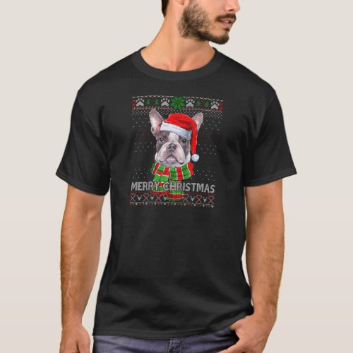Funny Santa French Bulldog Scarf Lover Ugly Xmas S T_Shirt