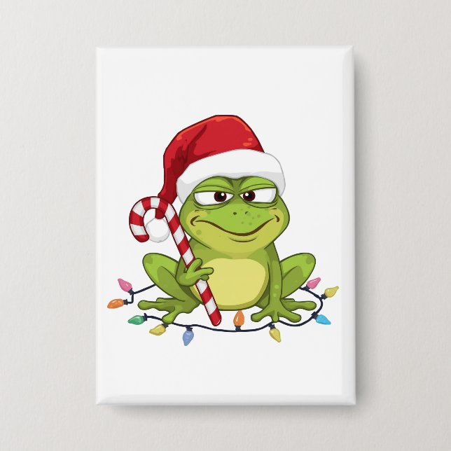 Funny Santa Frog Christmas Shirt - Cute Frog with  Button (Front)