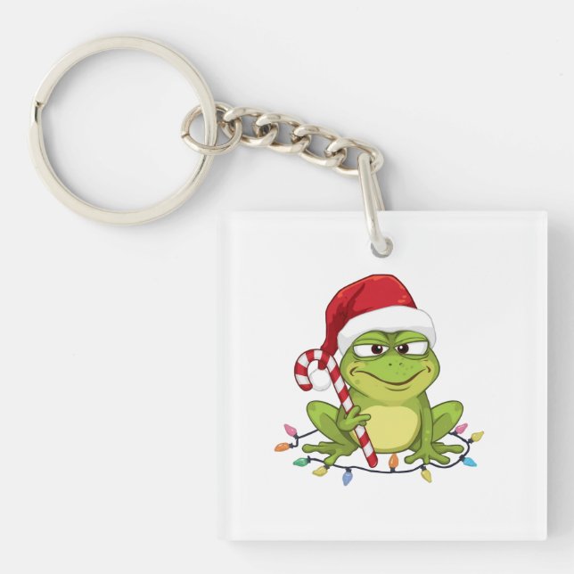 Funny Santa Frog Christmas Shirt - Cute Frog with  Keychain (Front)