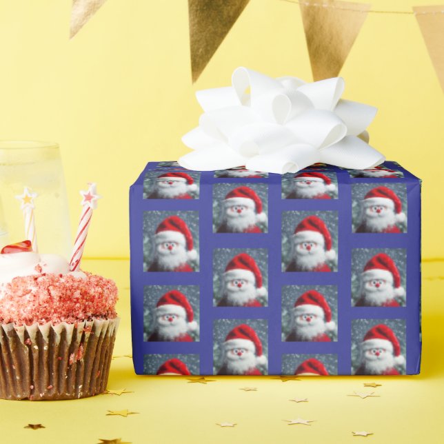 Funny Santa Gift Wrap, Googly Eyes, Red & Blue, Wrapping Paper (Birthday Party)
