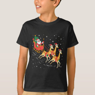 Funny Santa Giraffe Sleigh Flying Christmas Night T-Shirt