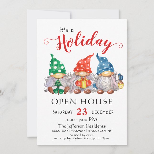 Funny Santa Gnomes Christmas Holiday Open House Invitation (Front)