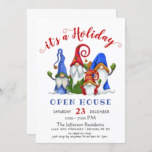 Funny Santa Gnomes Christmas Holiday Open House Invitation
