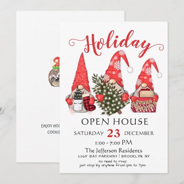 Funny Santa Gnomes Christmas Holiday Open House Invitation (Front/Back)