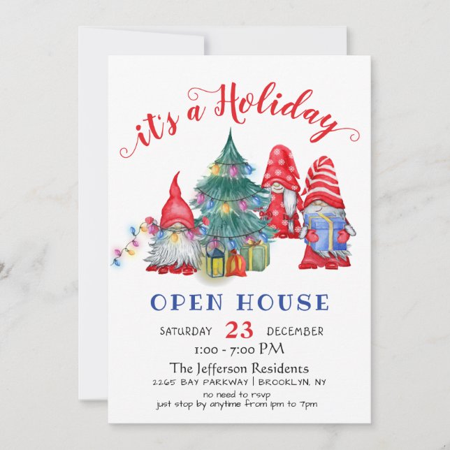 Funny Santa Gnomes Christmas Holiday Open House Invitation (Front)