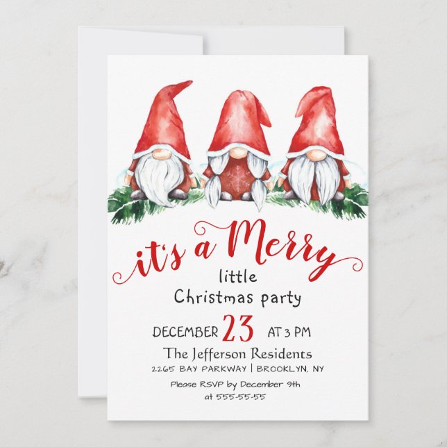 Funny Santa Gnomes Merry Christmas Little Party In Invitation (Front)