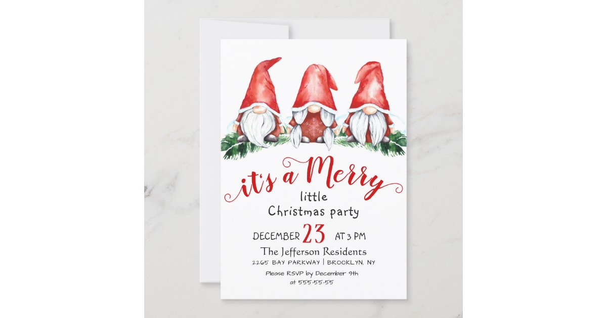 Funny Santa Gnomes Merry Christmas Little Party In Invitation | Zazzle